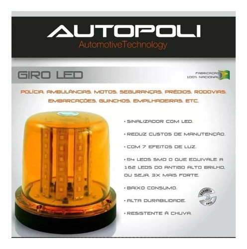 Giroflex Giroled 54 Leds Luz De Emergência  12v 10w - Âmbar