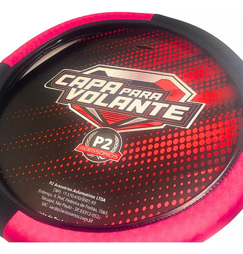 Capa De Volante Em Neoprene Preto - Rosa