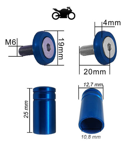 Parafuso De Placa + Tampa De Válvula Moto Redonda - Azul