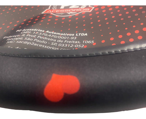 Capa Volante Carro Em Neoprene Preto Desenho Gato Coração