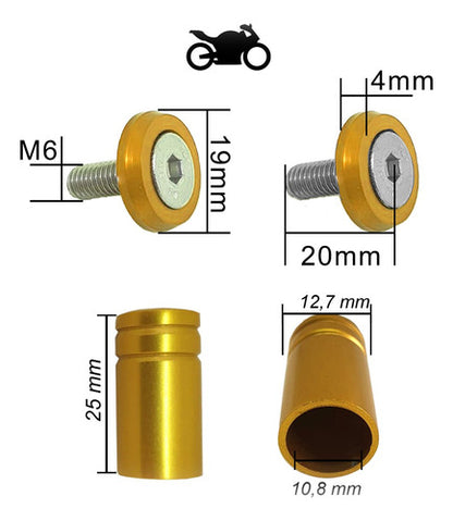 Parafuso De Placa + Tampa De Válvula Moto Redonda - Amarelo