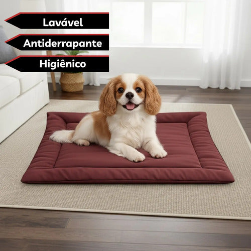 Colchonete Pet Caminha Almofada Cachorro Gato M Porte Médio Vinho Liso