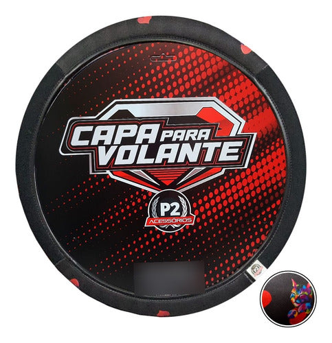 Capa Volante Carro Em Neoprene Preto Desenho Gato Coração