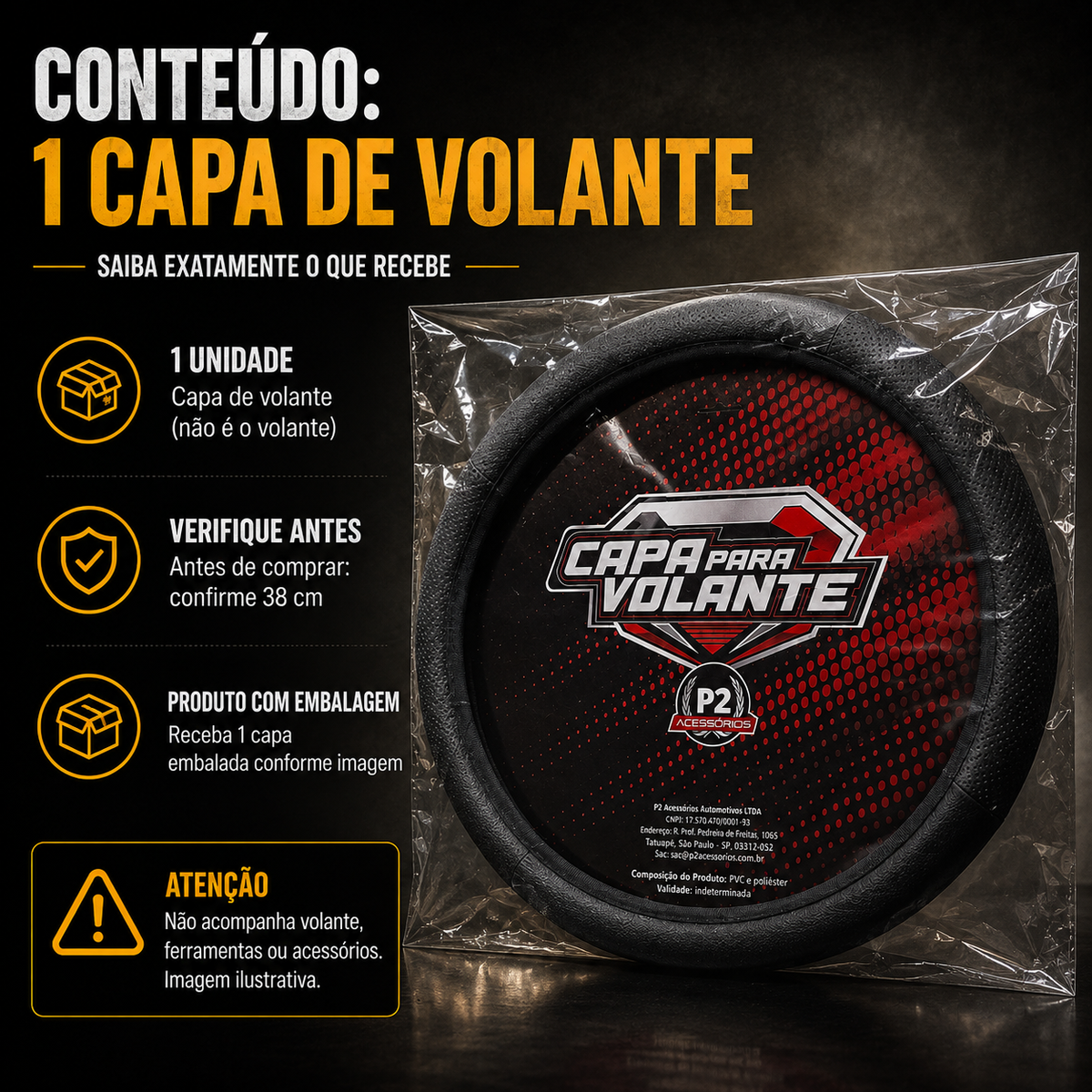 Capa de Volante Esportiva em Courvin (Couro SIntético) 38cm
