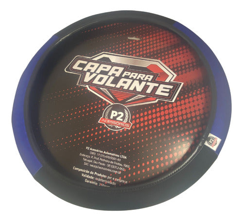 Capa De Volante Em Neoprene Macia Universal Preto E Azul