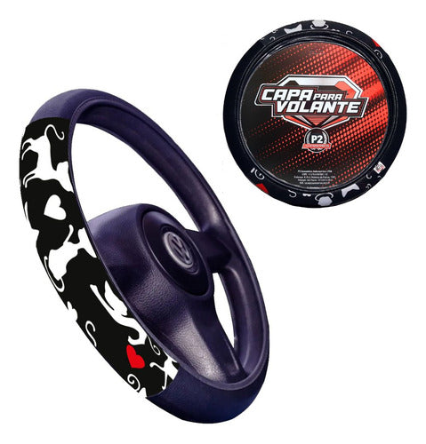 Capa De Volante Em Neoprene Preto - Gato Branco