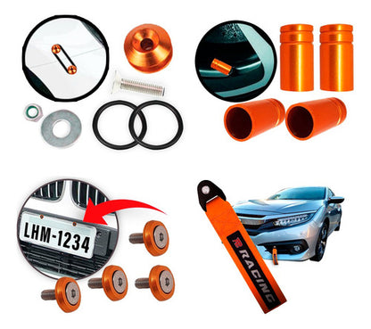 Kit Tow Strap+trava Parachoque+tampa Valvula+parafuso_laranj