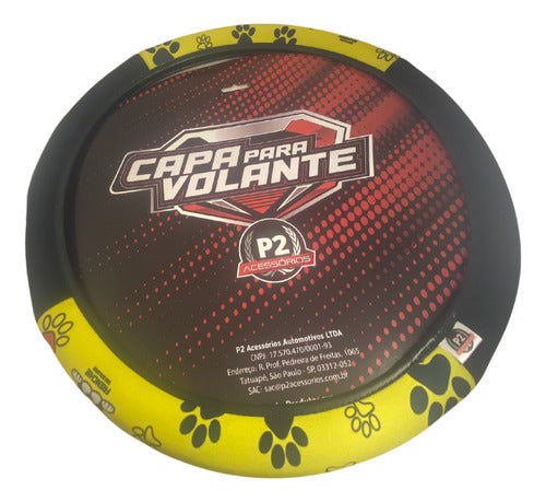 Capa De Volante Em Neoprene Preto - Bull Dog Amarelo