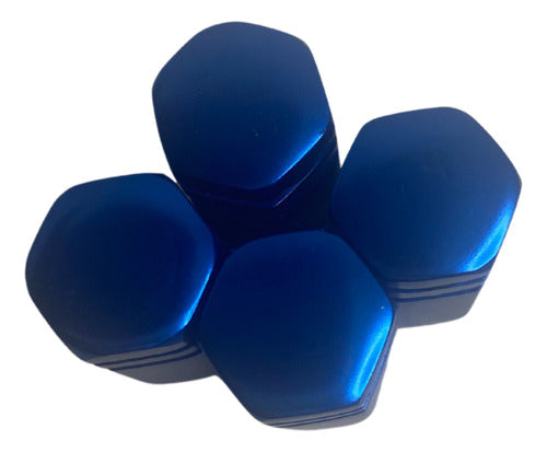 Tampa De Válvula Pneu Carro Sextavada Grande 4pçs - Azul