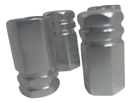 Tampa De Válvula Pneu Carro Sextavada Grande 4pçs - Prata