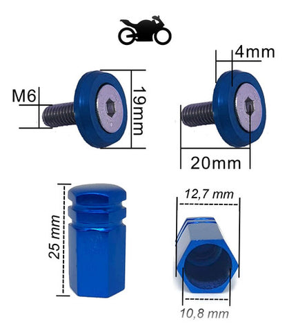 Kit Moto Parafuso De Placa E Tampa Válvula Sextavada - Azul
