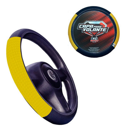 Capa De Volante Em Neoprene Preto - Amarelo