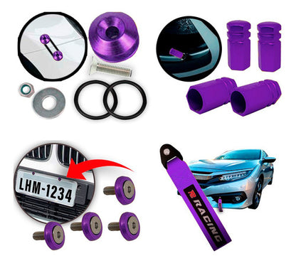 Kit Tow Strap+trava Parachoque+tampa Valvula+parafuso - Roxo