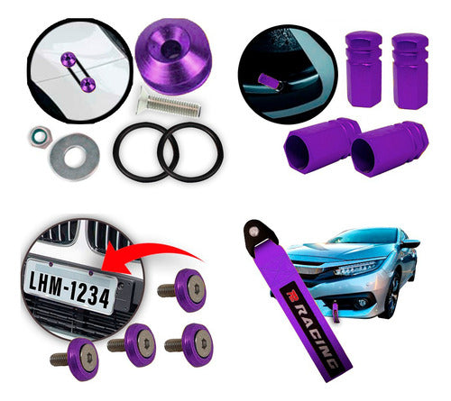 Kit Tow Strap+trava Parachoque+tampa Valvula+parafuso - Roxo
