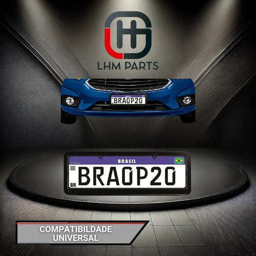 Moldura De Placa Carro Mercosul -universal Preta Lisa - Par