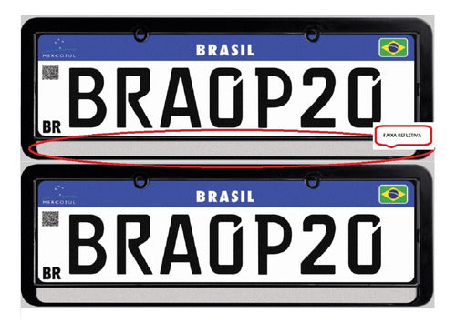 Moldura De Placa Carro -universal Preta Refletiva - Par