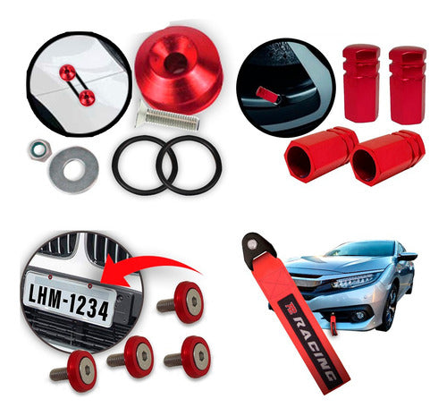 Kit Tow Strap+trava Parachoque+tampa Valvula+parafuso - Verm