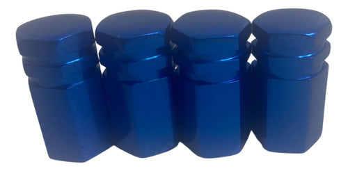 Tampa De Válvula Pneu Carro Sextavada Grande 4pçs - Azul