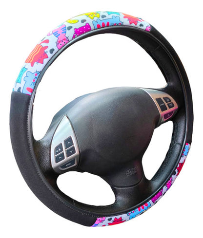 Capa De Volante Em Neoprene Preto - Gato Colorido