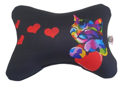 Almofada Apoio Cervical De Pescoço Para Carro - Gato Coração