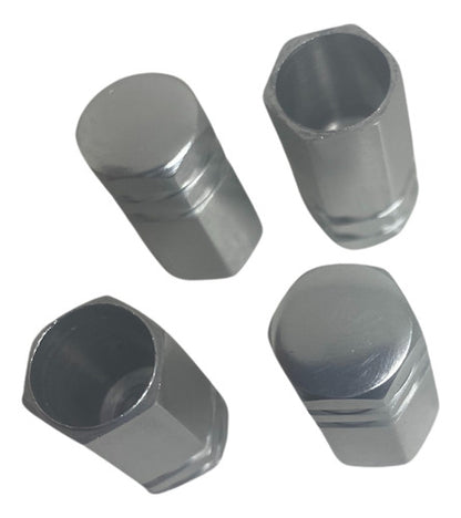 Tampa De Válvula Pneu Carro Sextavada Grande 4pçs - Prata