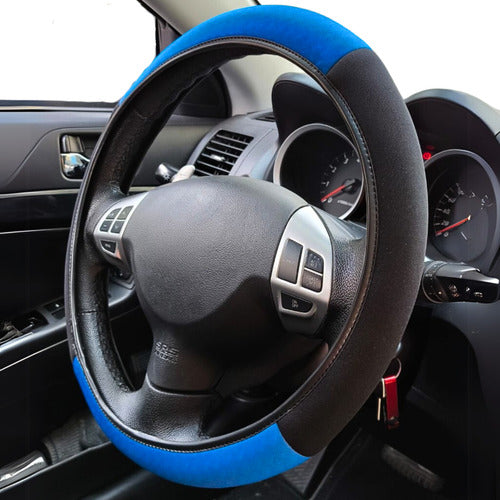 Capa De Volante Em Neoprene Macia Universal Preto E Azul