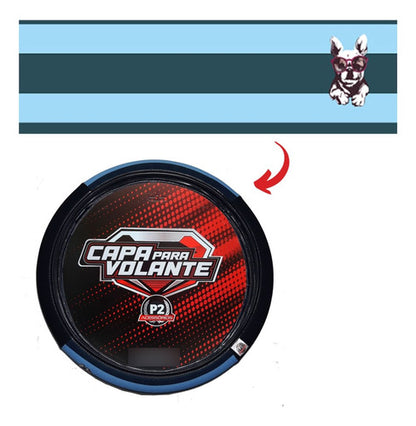 Capa De Volante Em Neoprene Preto - Bull Dog Azul