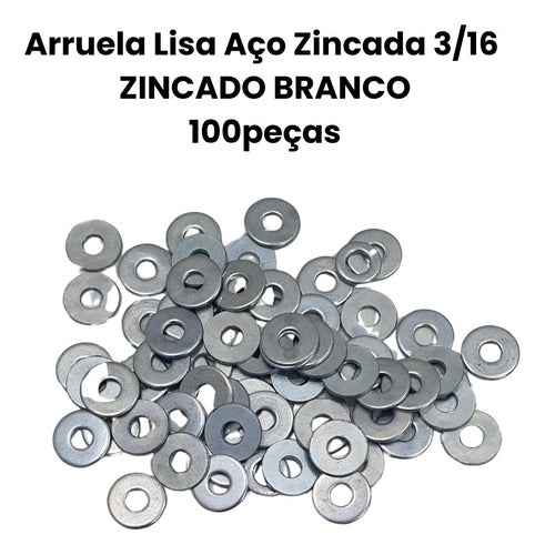 Arruela Lisa Aço Zincada 3/16 Zincado Branco - 100peças