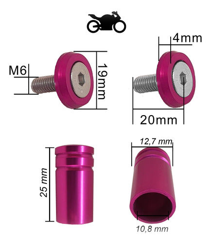 Parafuso De Placa + Tampa De Válvula Moto Redonda - Rosa