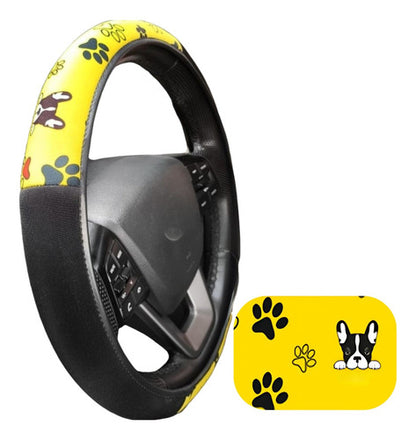 Capa De Volante Em Neoprene Preto - Bull Dog Amarelo