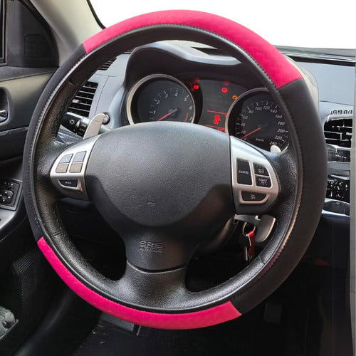 Capa De Volante Em Neoprene Preto - Rosa