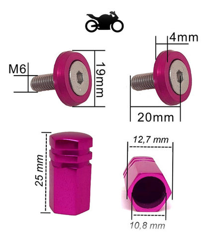 Anilha Placa + Tampa De Válvula Moto Sextavada - Rosa