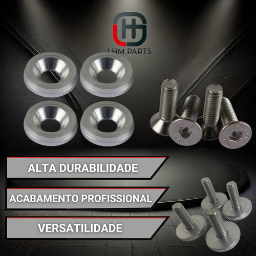 Parafuso / Anilha Placa Carro  Moto Anodizado - Prata
