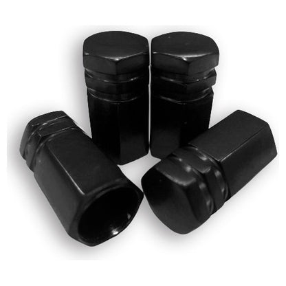 Tampa Válvula Pneu Carro Sextavada Grande 4pçs - Preto