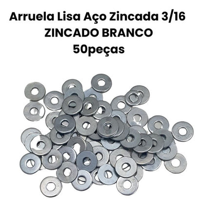 Arruela Lisa Aço Zincada 3/16 Zincado Branco - 50peças