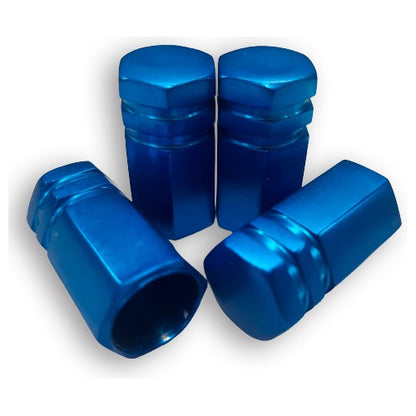 Tampa De Válvula Pneu Carro Sextavada Grande 4pçs - Azul