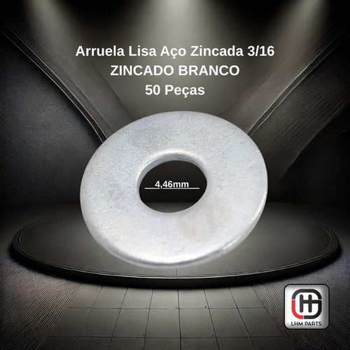 Arruela Lisa Aço Zincada 3/16 Zincado Branco - 50peças