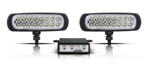 Farol Auxiliar Slim Estrobo Preto 16 Leds 3 Em 1 -branco 12v