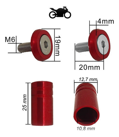 Parafuso De Placa + Tampa De Válvula Moto Redonda - Vermelho