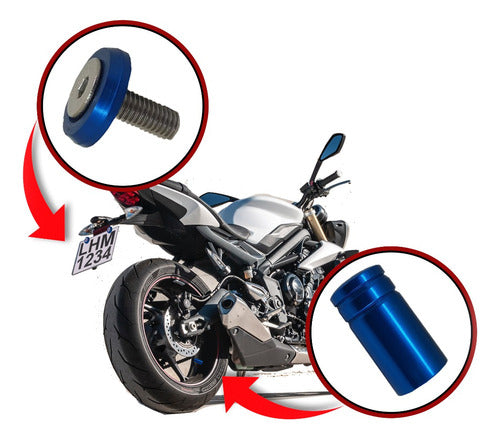 Parafuso De Placa + Tampa De Válvula Moto Redonda - Azul