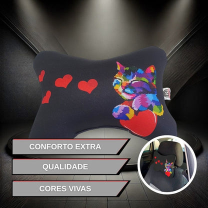 Almofada Apoio Cervical De Pescoço Para Carro - Gato Coração