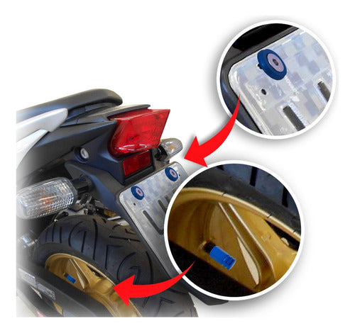 Kit Moto Parafuso De Placa E Tampa Válvula Sextavada - Azul