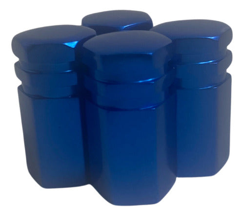 Tampa De Válvula Pneu Carro Sextavada Grande 4pçs - Azul