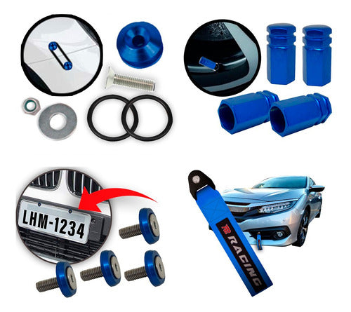 Tow Strap+trava Parachoque+tampa Valvula Red+parafuso - Azul