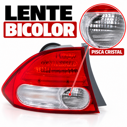Lanterna Traseira Honda New Civic G8 2007 2008 2009 2010 2011 - Bicolor/Cristal